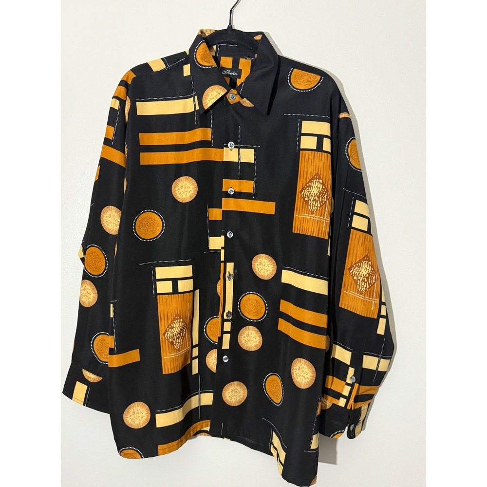 Gochu Abstract Print Button Up Shirt Long Sleeve Geometric Pattern Size L